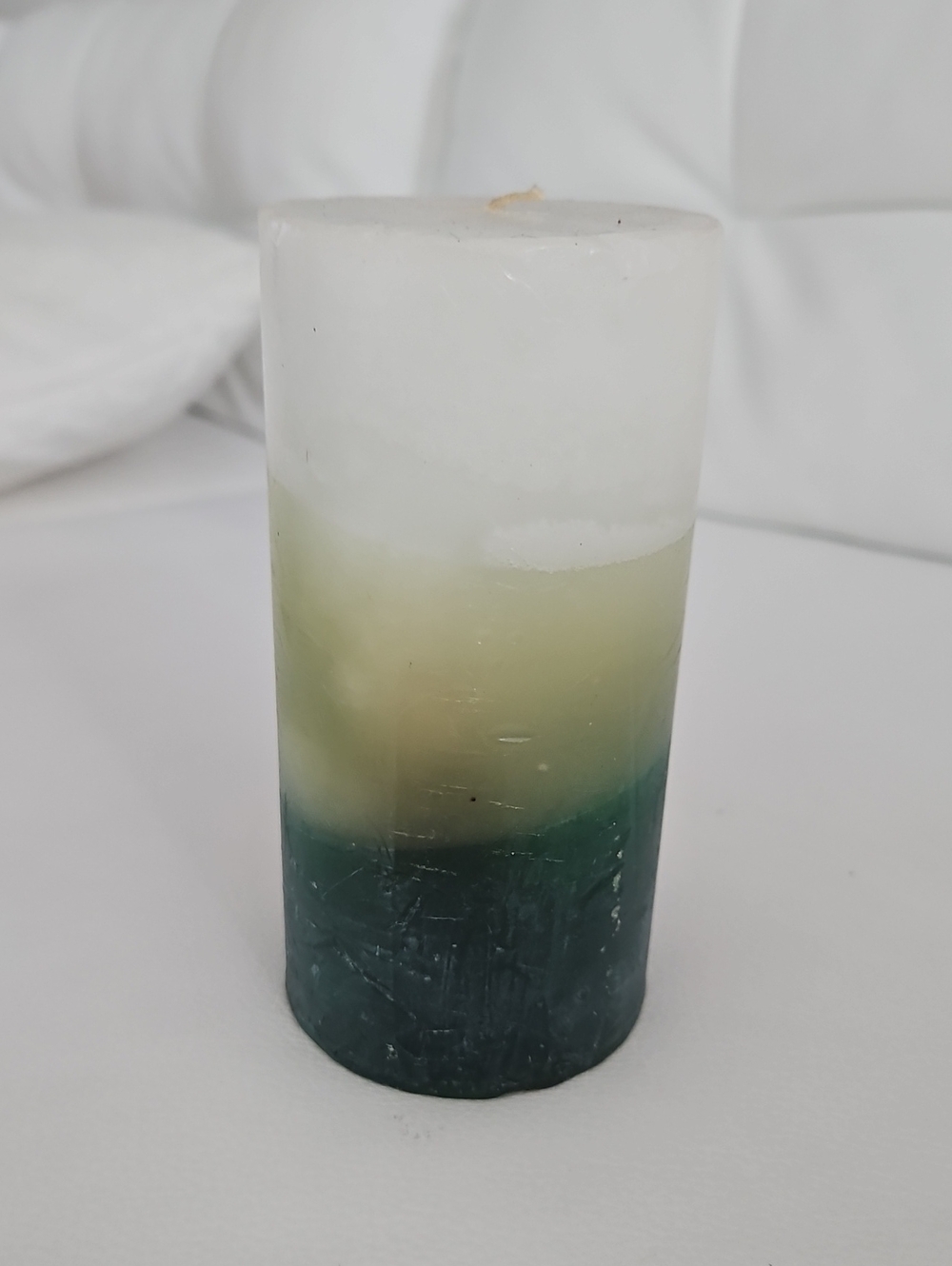 Handcrafted Green To White Gradient Pillar Candle